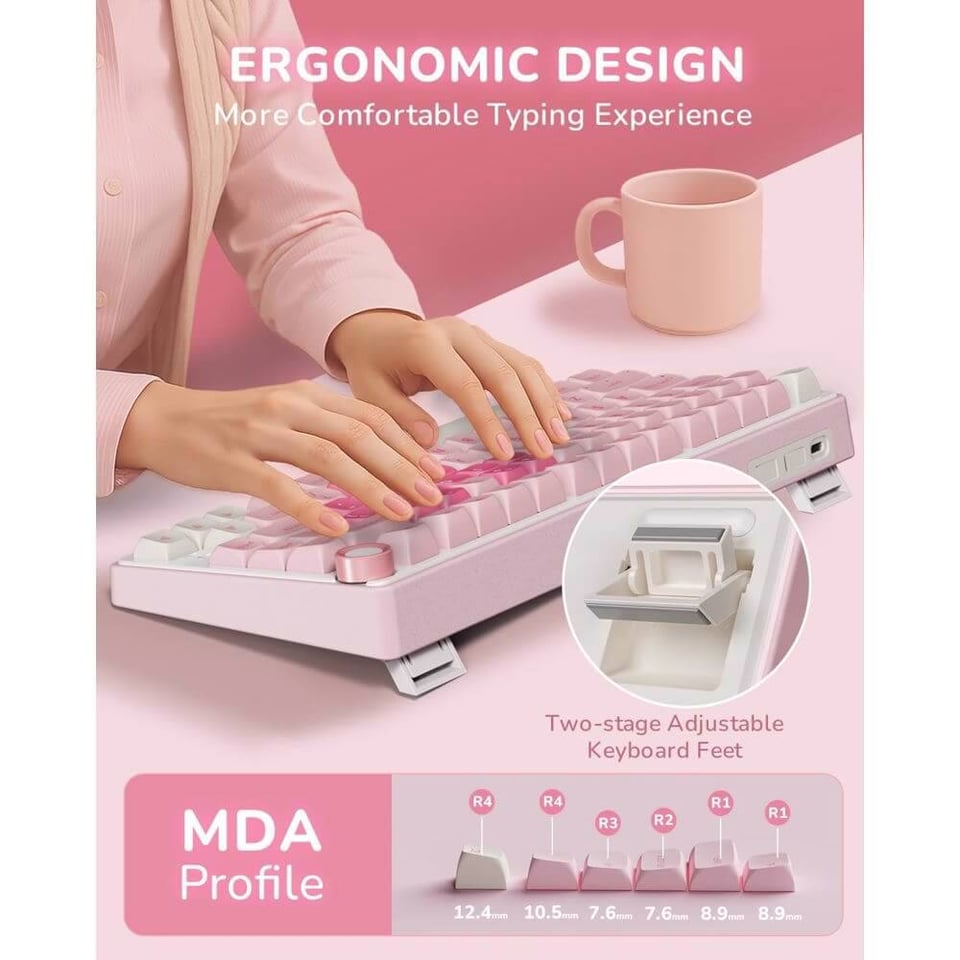 კლავიატურა Royal Kludge RKR75-PM-XW RGB Mechanical Keyboard, Beige Switch, Hot Swappable, Wired, USB, Pink Melody