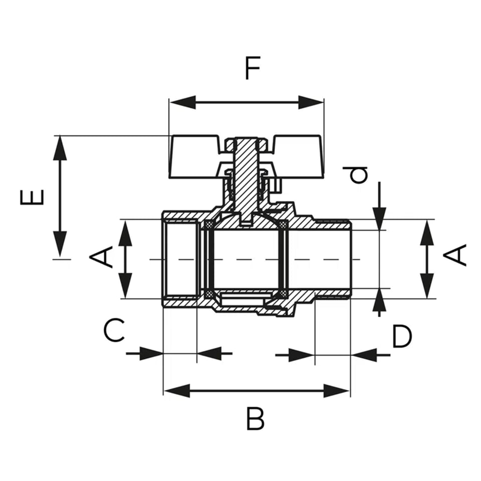ბურთულა ვენტილი (პეპელა) 1/2 F-M KFPM11 Ferro
