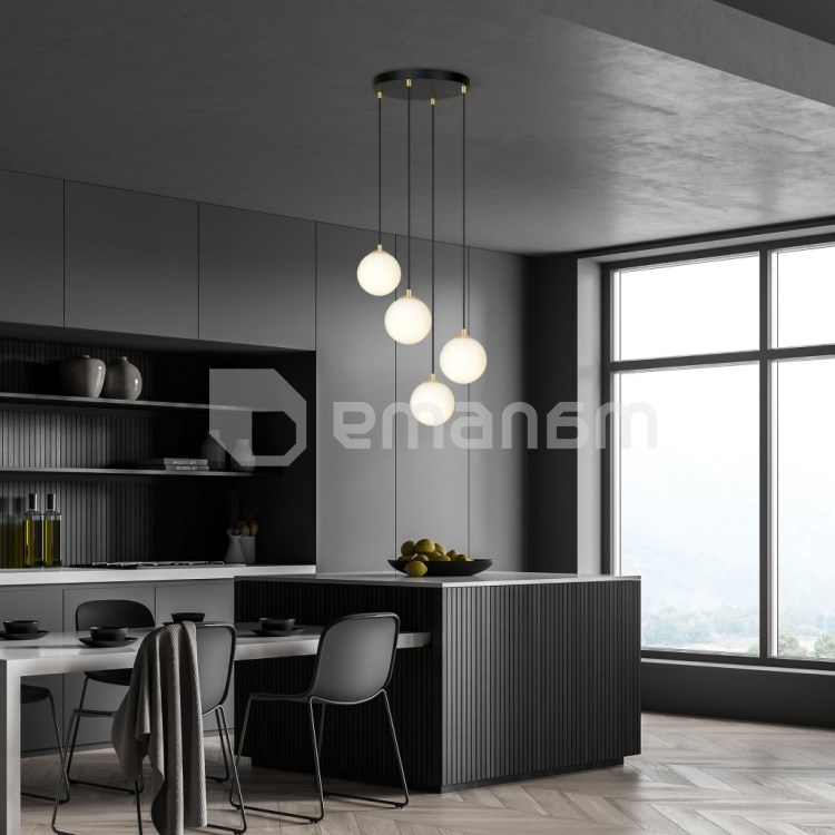 საკიდი EMIBIG ROYAL 4 ლითონი შავი შუშა თეთრი 1243/4