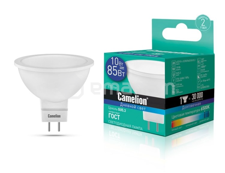 შუქდიოდური ნათურა Camelion LED10-JCDR/865/GU5.3 10W