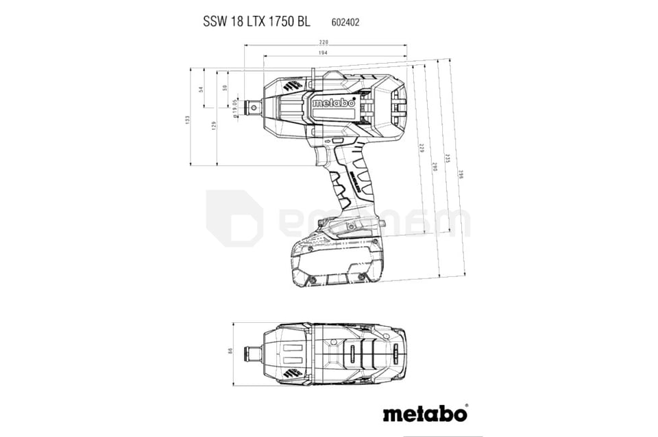 დარტყმითი აკუმულატორის ქანჩსახრახნი Metabo SSW 18 LTX 1750