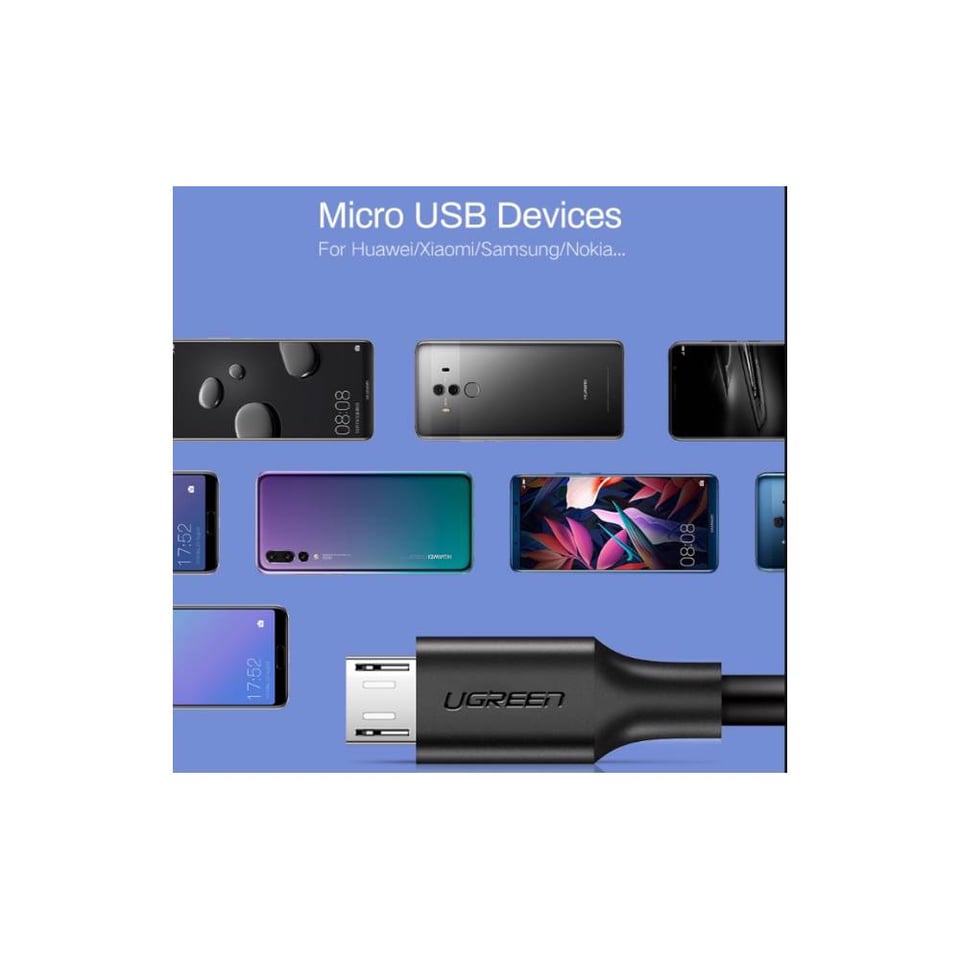 USB კაბელი UGREEN US289 (60136) USB 2.0 to Micro USB, 1m, Black