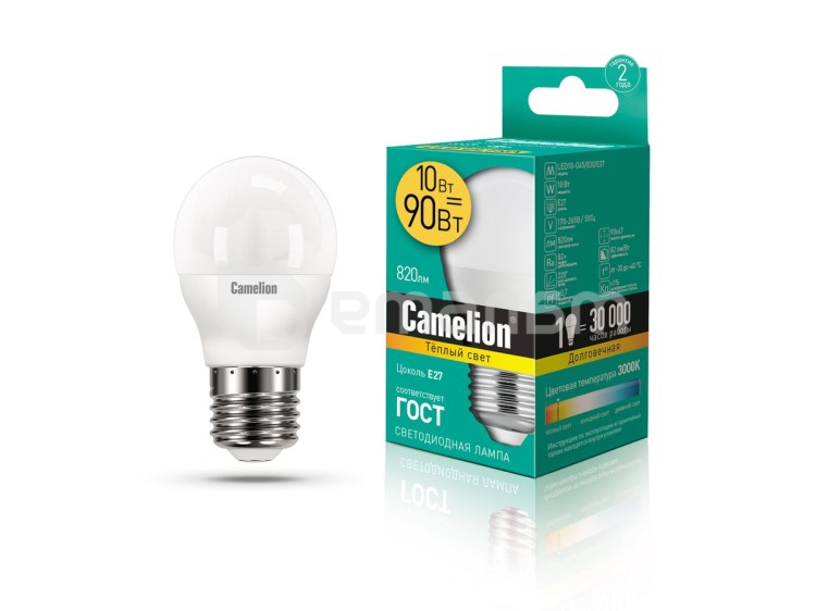 შუქდიოდური ნათურა Camelion 10W G45 Е27 3000K
