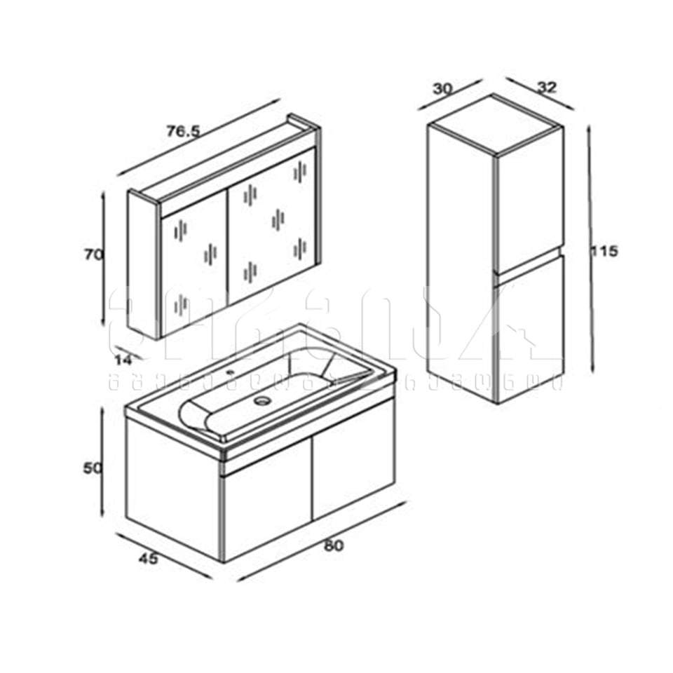 აბაზანის ავეჯი + გვერდითი კარადა თეთრი VENUS 80სმ.
