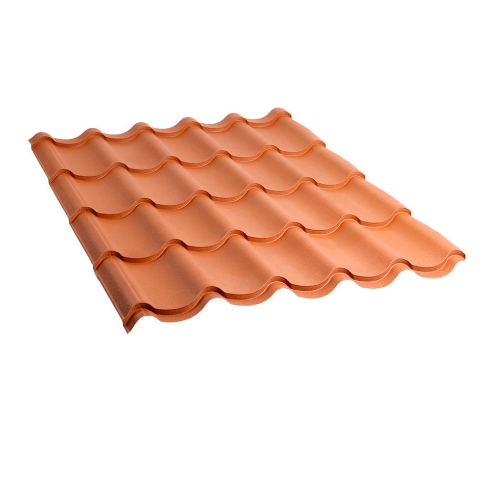 მეტალოკრამიტი ფერადი თუნუქის სახურავი 0.5X1180 ხაოიანი RAL8004 NOVA