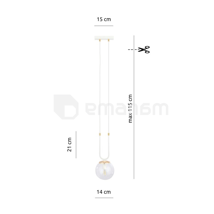 საკიდი EMIBIG GLAM 1 E14 1x MAX 40W თეთრი გამჭირვალე