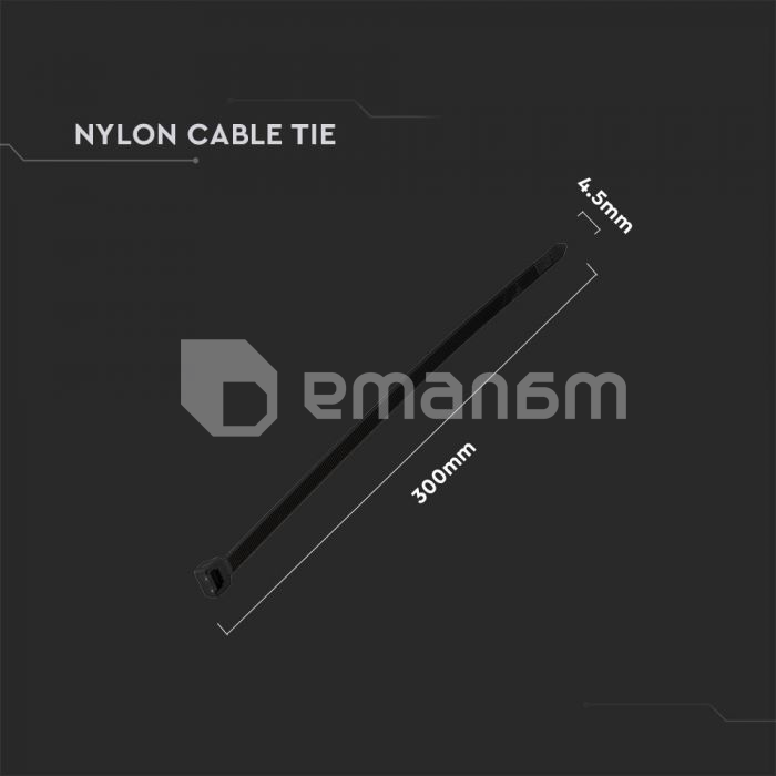 სადენის შესაკრავი V-TAC 4.5 300მმ 100ც  შავი 11174