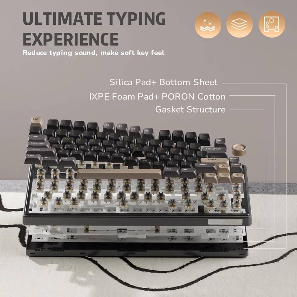 კლავიატურა Royal Kludge RK R75 RGB Mechanical Keyboard, Brown switch, Hot Swappable, Type-C wired, Phantom
