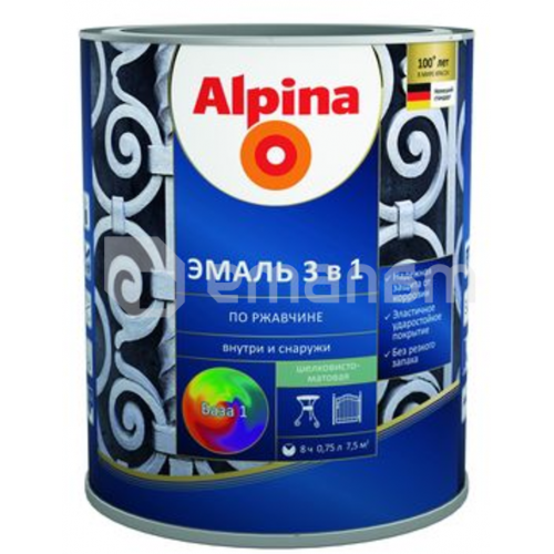 გრუნტი-ემალი ჟანგ. 3-1-ში, ფერი:Alpina თეთრი RAL 9003 0,75L