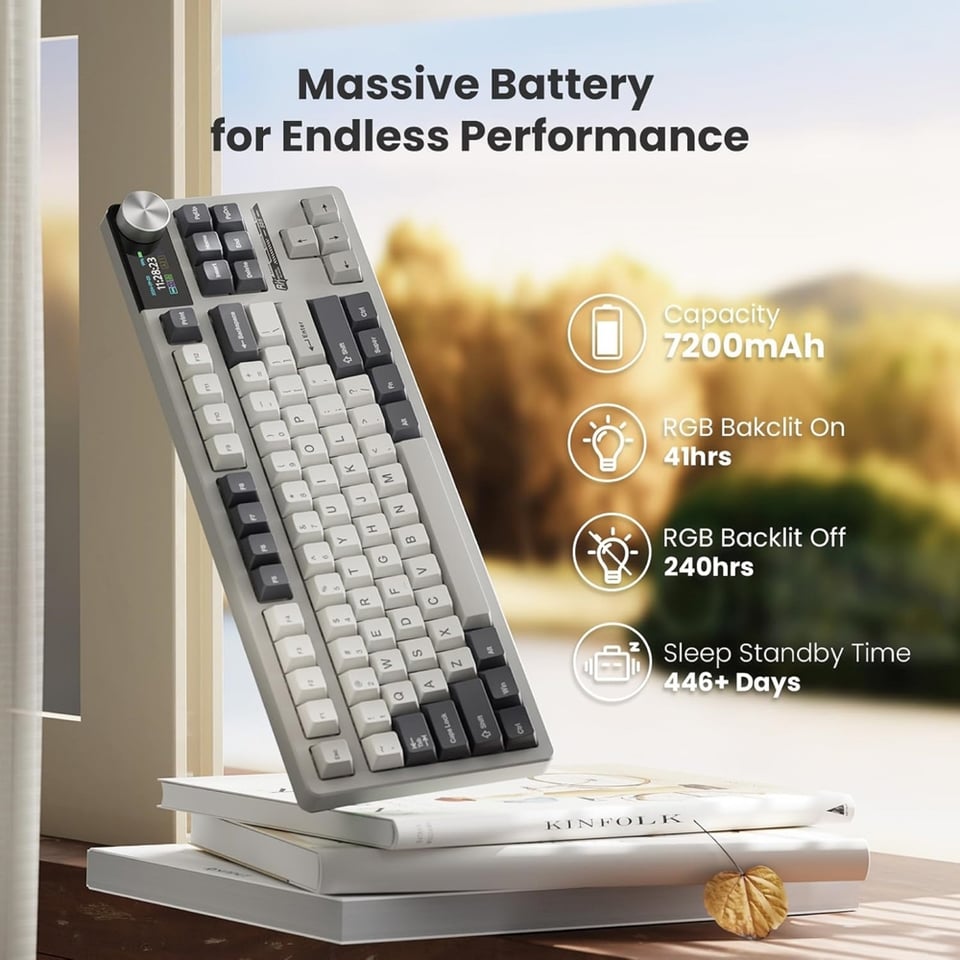 კლავიატურა Royal Kludge RK S85 RGB Mechanical Keyboard, Cloud Switch, Hot Swappable, Wireless, Type-C, Bluetooth, 2.4GHz, White Night