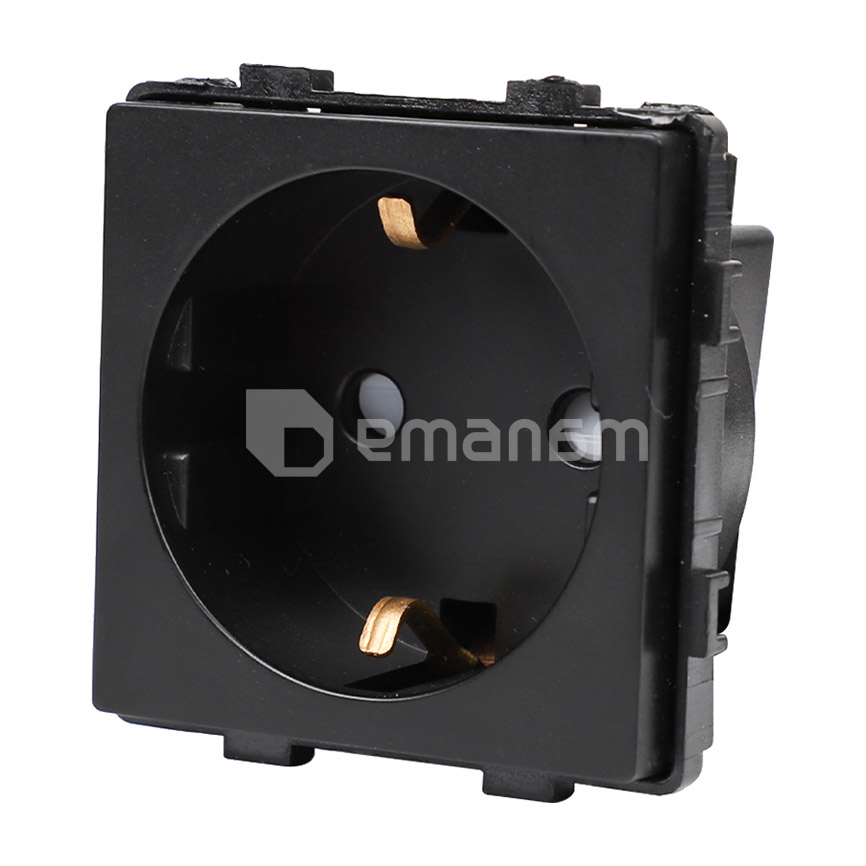 როზეტი ჩარჩოს გარეშე Socket Style 16A დამიწებით და შტორებით შავი