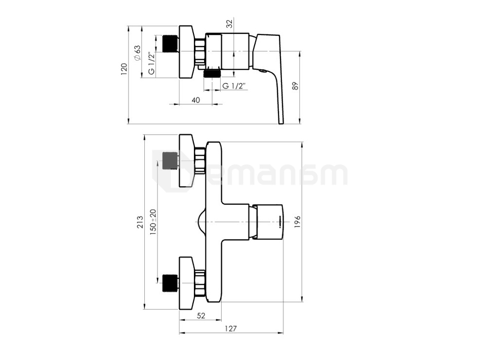 საშხაპე ონკანი Rubineta Modena 12 B chrome ჰიგიენური ყურმილით