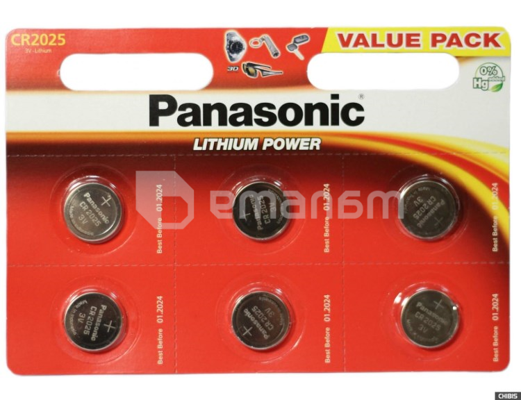 ლითიუმის ელემენტი Panasonic CR2025 3V 6ც.