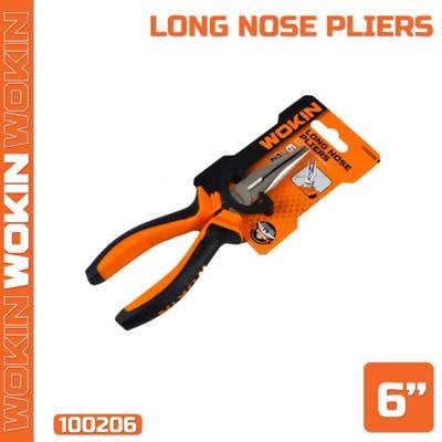 გრძელცხვირა რეზინის სახელურით Wokin 100206, 160MM, 6\", Long Nose Pliers, Black/Orange