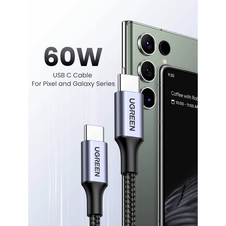 USB კაბელი UGREEN US261 (50149), 60W, Type-C To Type-C, 0.5m, Grey