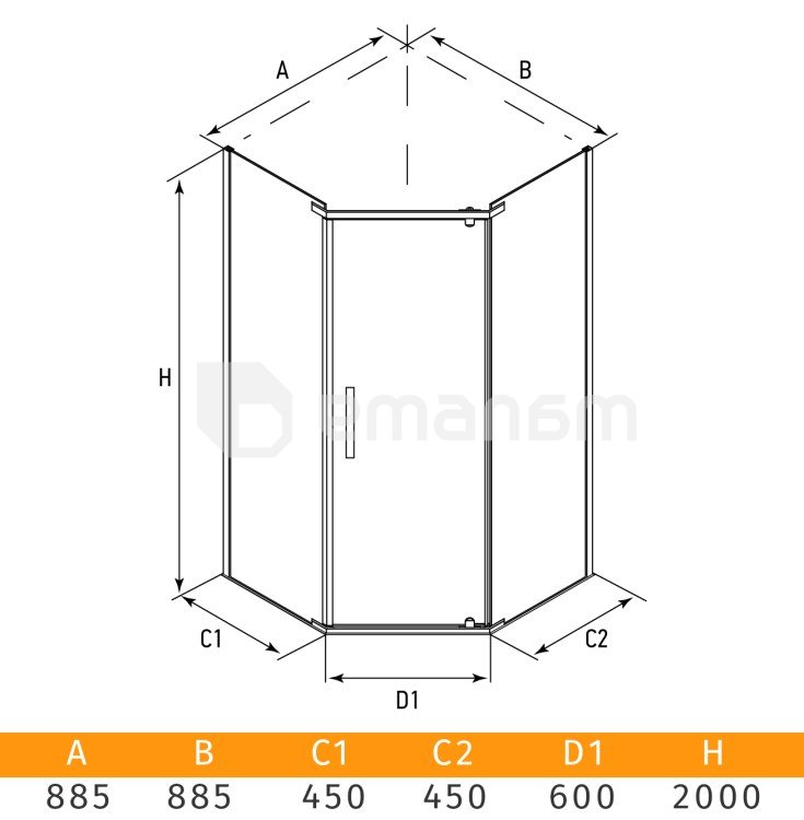 შუშა შხაპის  Alex Baitler AB245-90 90x90x200 cm დაბურული