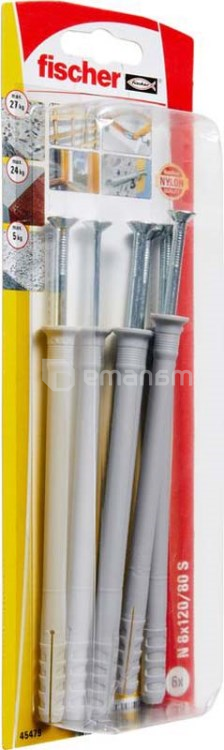 დიუბელი სჭვალით გაყოფილი თავით Fischer N8x120/80 S 6ც  45479