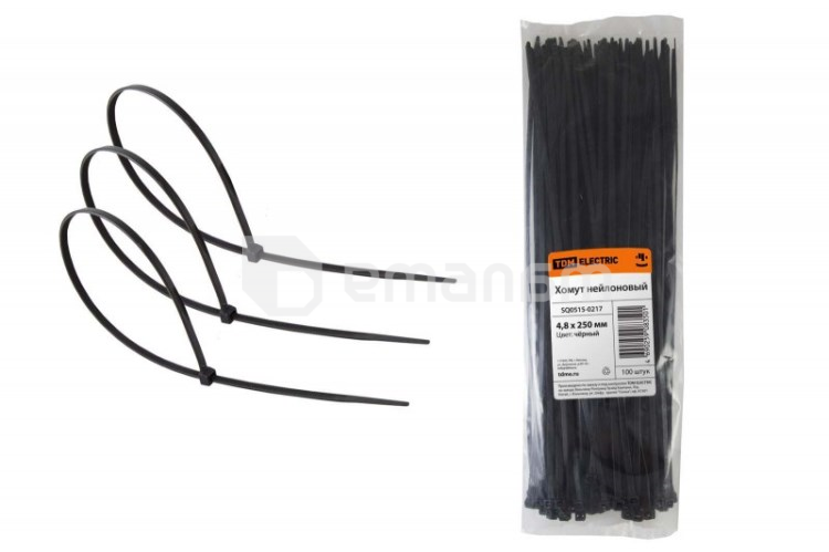 ნეილონის ცალუღი TDM 4,8х250მმ (შავი) 100ც