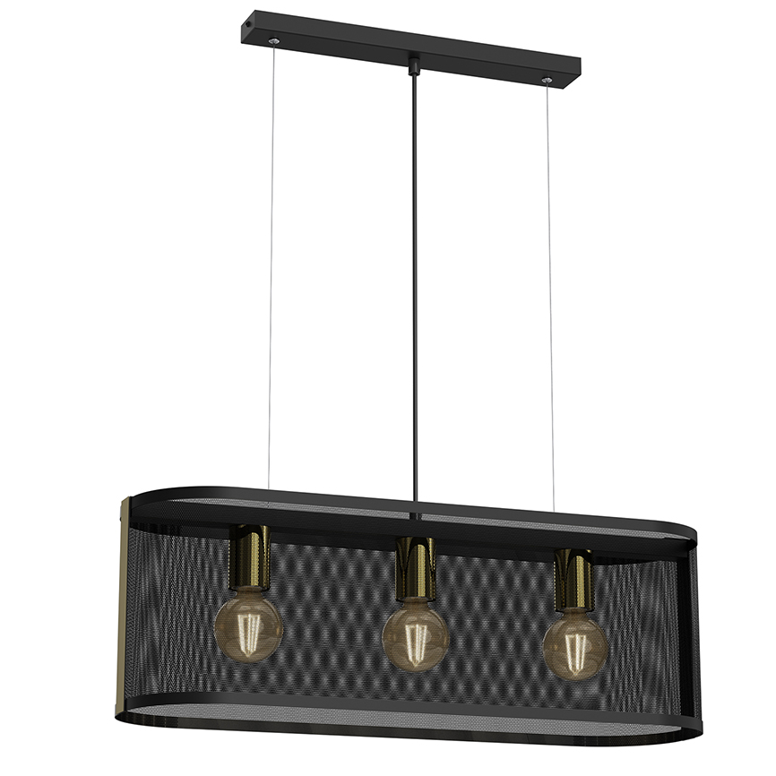 ჭაღი Luminex 4151 Kaga 3 E27 15W შავი ოქროსფერი