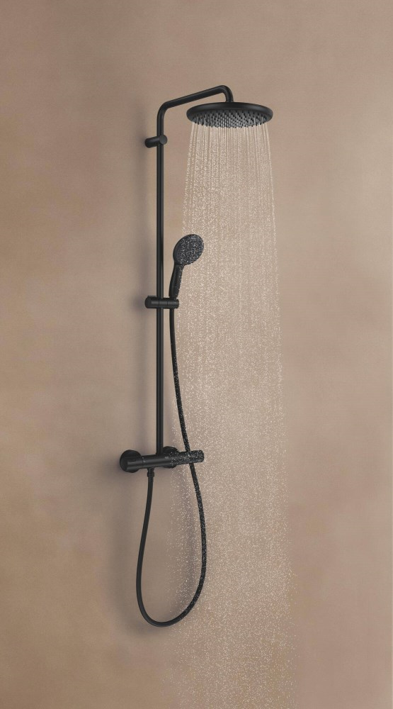 საშხაპე სისტემა შემრევით Grohe Vitalio Start System 250 Black თერმოსტატით