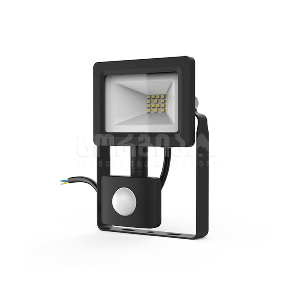 ლედ პროჟექტორი სენსორით 10W IP65 6500K შავი  gauss