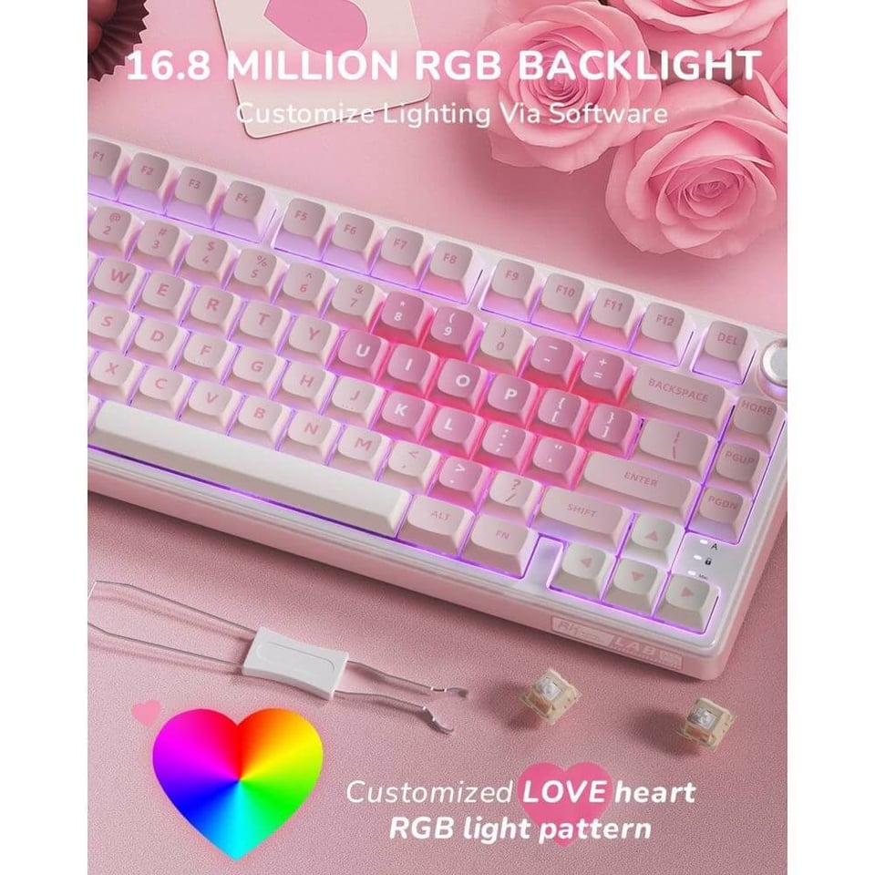 კლავიატურა Royal Kludge RKR75-PM-XW RGB Mechanical Keyboard, Beige Switch, Hot Swappable, Wired, USB, Pink Melody