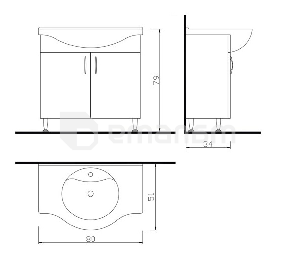 ტუმბო დასადგმელი ხელსაბანით Denko Trend 80 თეთრი/ანტრაციტი ნაცრისფერი