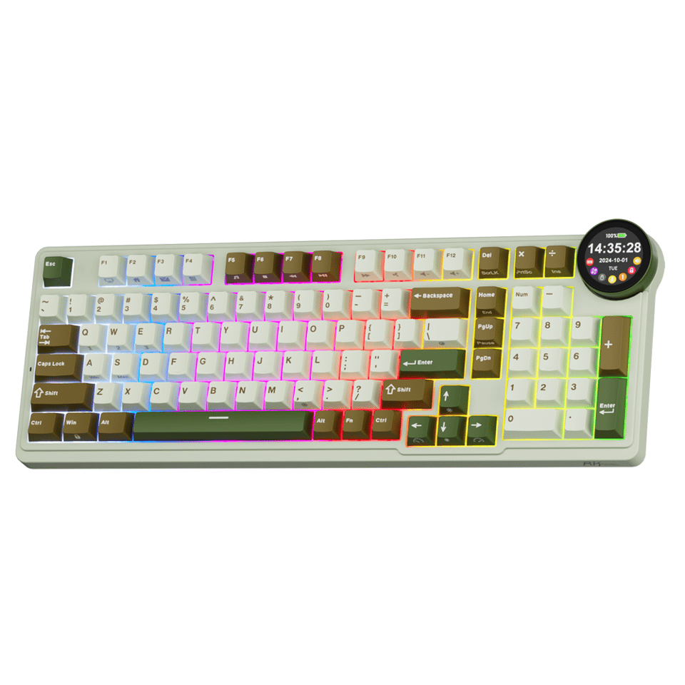 კლავიატურა Royal Kludge RK N99 RGB Mechanical Keyboard, Cream Switch, Hot Swappable, Wireless, USB, Bluetooth, 2.4GHz, Palm Green