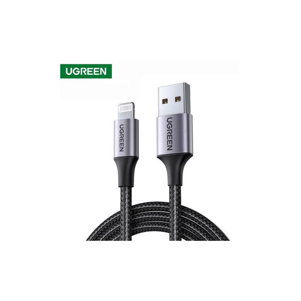 USB კაბელი UGREEN US291 (60156) USB 2.0 A to Apple Lightning Cable Nickel Plating Aluminum Braid 1m (Black)