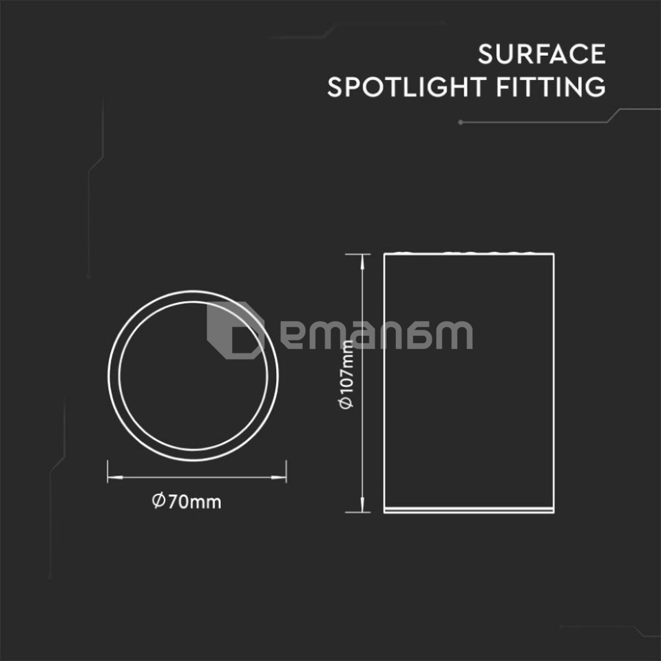 ჭერის განათება V-TAC 1 GU10  Ø70 110მმ მრგვალი თეთრი 8944