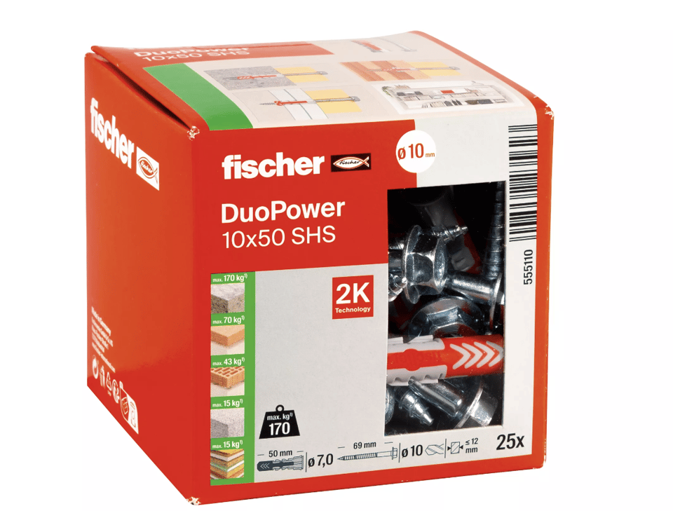 დუბელი DUOPOWER 10X50 S |  ჭანჭიკით (25 ცალი)