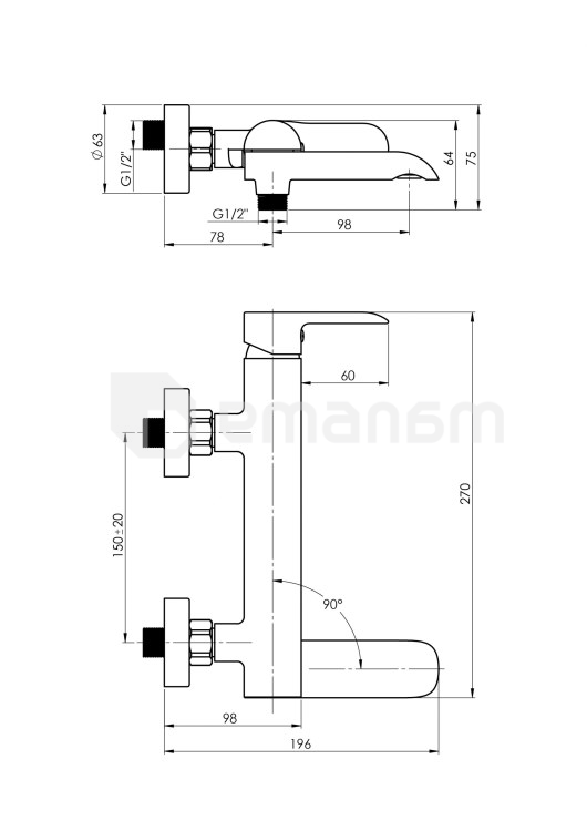 აბაზანის შემრევი Rubineta Ultra-10 (BK) (SW)