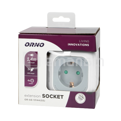 დამაგრძელებელი კუბი  ORNO 4 1.5მ 2 USB Schuko