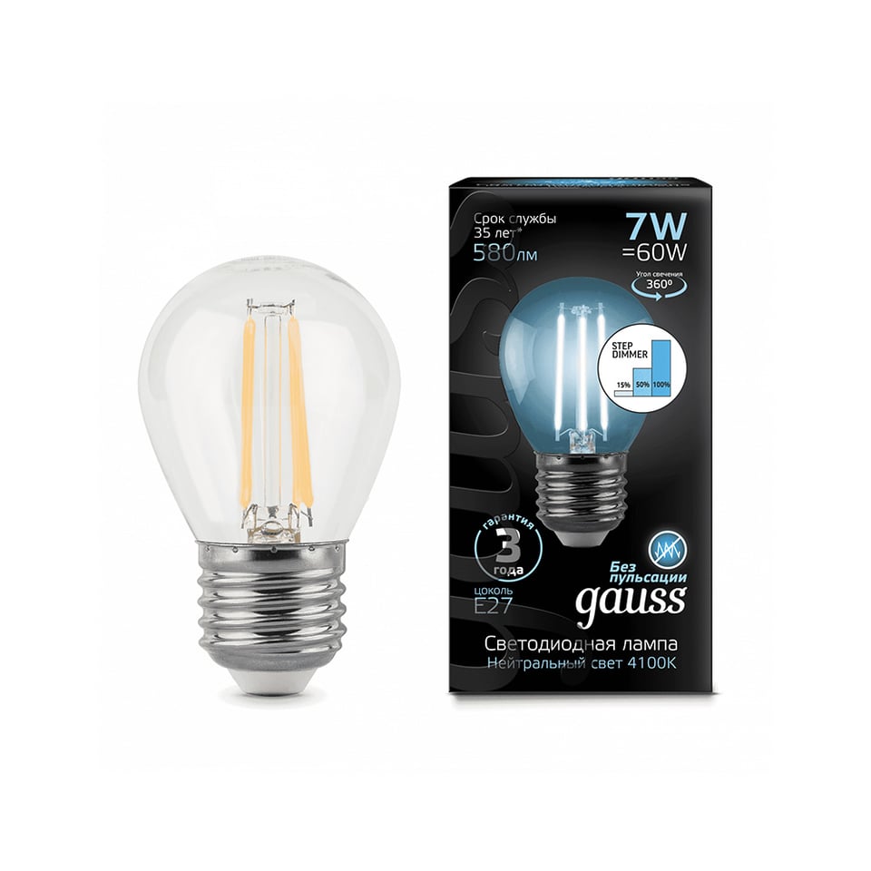 ნათურა Gauss Filament Ball 7W 580lm 4100K E27 LED კომპლექტი