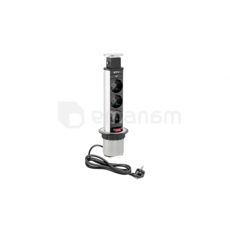 მაგიდაში სამონტაჟო როზეტი დამაგრძელებლით GTV 3 1.5მ ვერცხლისფერი 3X მრგვალი  60mm