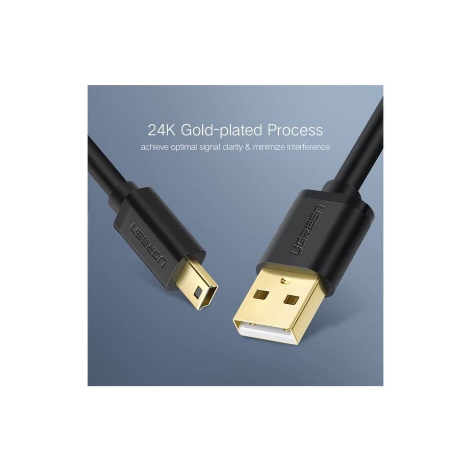USB კაბელი UGREEN US132 (10386) USB 2.0 A Male to Mini 5 Pin Male Cable 3m (Black)