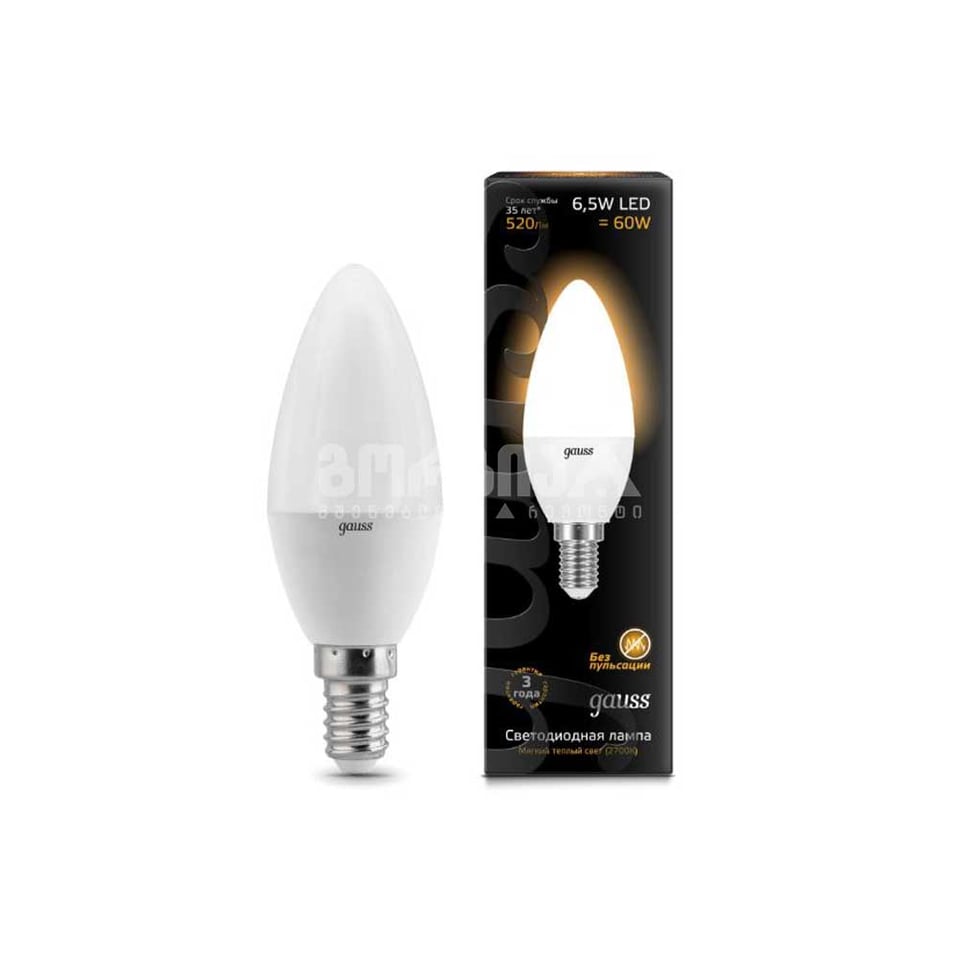 ლედ ნათურა Candle E14 6.5W 2700K gauss  - 103101107
