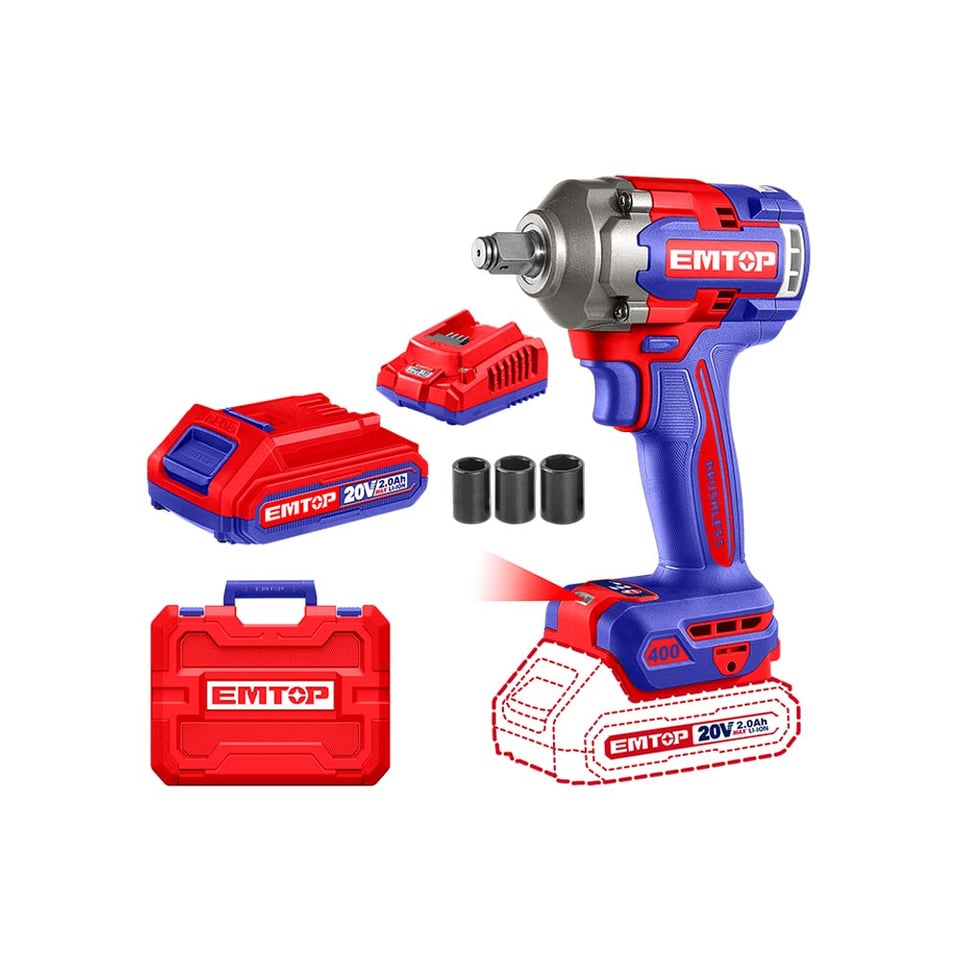 ქანჩდამჭერი Li-Ion დარტყმითი 400ნმ 20ვ 1/2" ECIWL2040 EMTOP