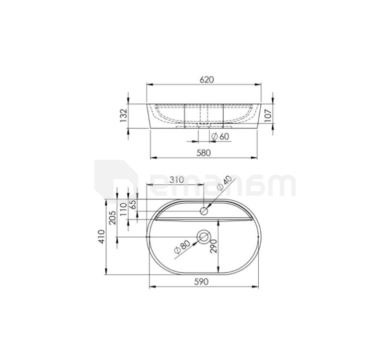 ხელსაბანი დასადები Elita Babette 145102 Stone Matt 62x41