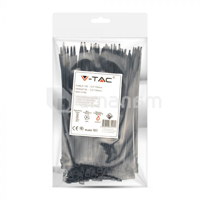 სადენის შესაკრავი V-TAC 3.5 150მმ  100 ც შავი 11166