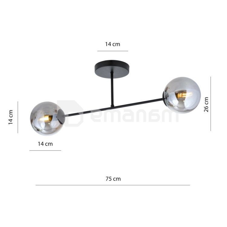 ჭაღი EMIBIG ROMA 2 ლითონი შავი შუშა გრაფიტი 1245/2