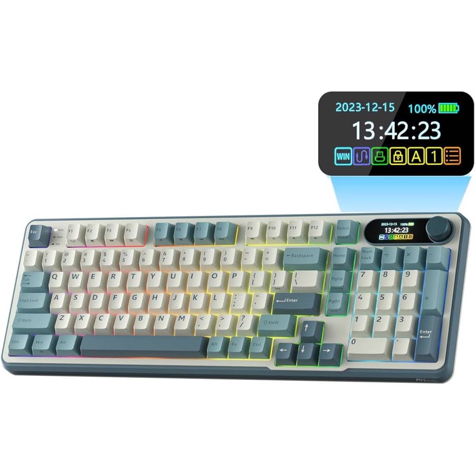 კლავიატურა Royal Kludge RK S98 RGB Mechanical Keyboard, Chartreuse switch, Smart Display, Hot Swappable, Type-C wired, Bluetooth 5.0, 2.4GHz, Light Cl