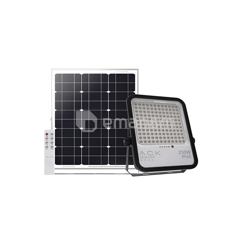 პროჟექტორი ACK მზის ენერგიაზე 250W 6500K 2750Lm მოძრაობის სენსორი IP65