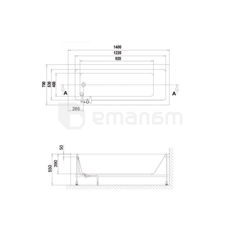 აბაზანა აკრილის SANICA Granada 140x70სმ B+L+FP+SP