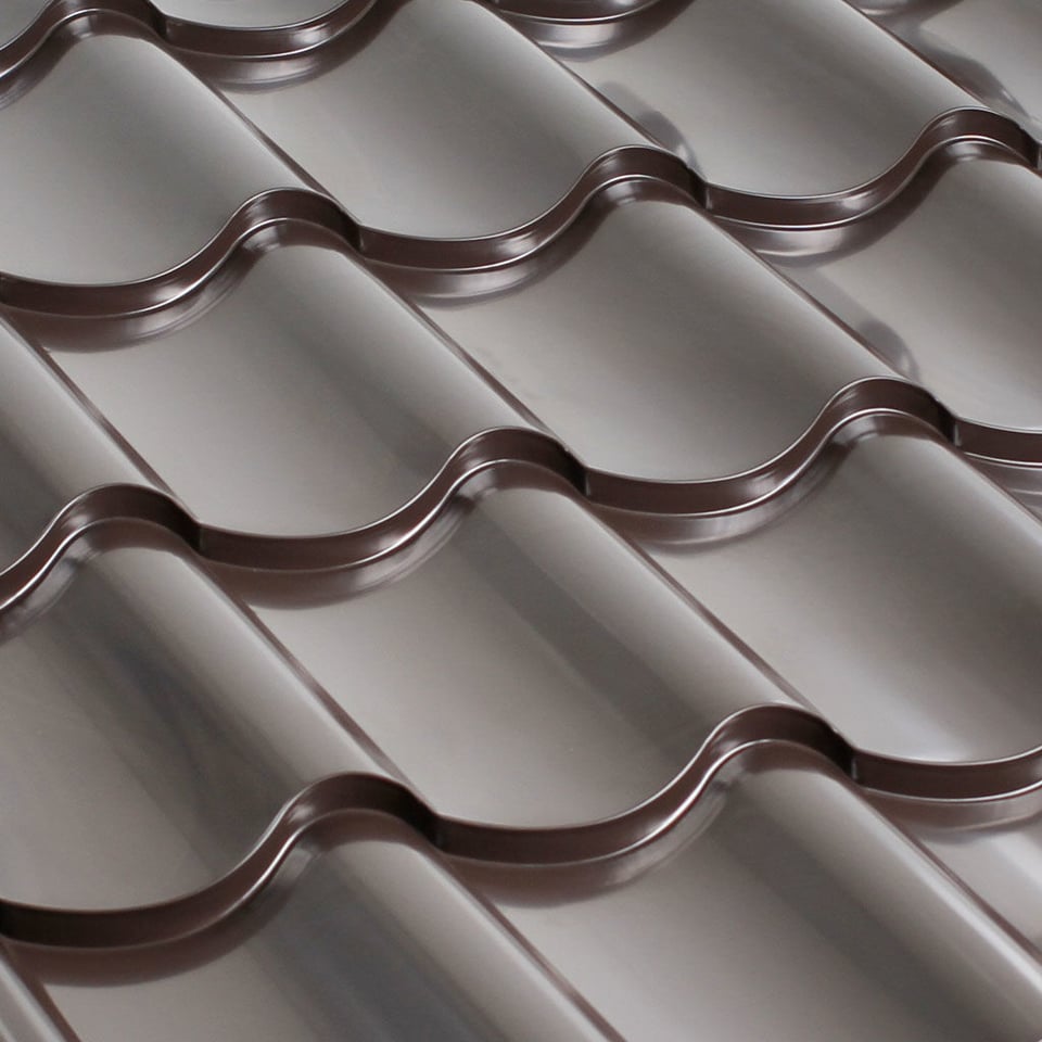 მეტალოკრამიტი ფერადი თუნუქის სახურავი 0.5X1180 პრიალა RAL8019 NOVA