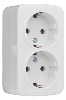 როზეტი დამიწებით გარე მონტაჟი EKF EGR16-128-10 2 განყოფილებიანი თეთრი