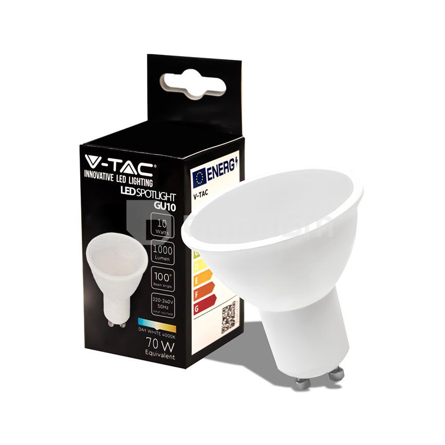 ლედ ნათურა V-TAC 10W GU10 4000K 1000Lm პლასტიკი სამსუგის ჩიპით 21879