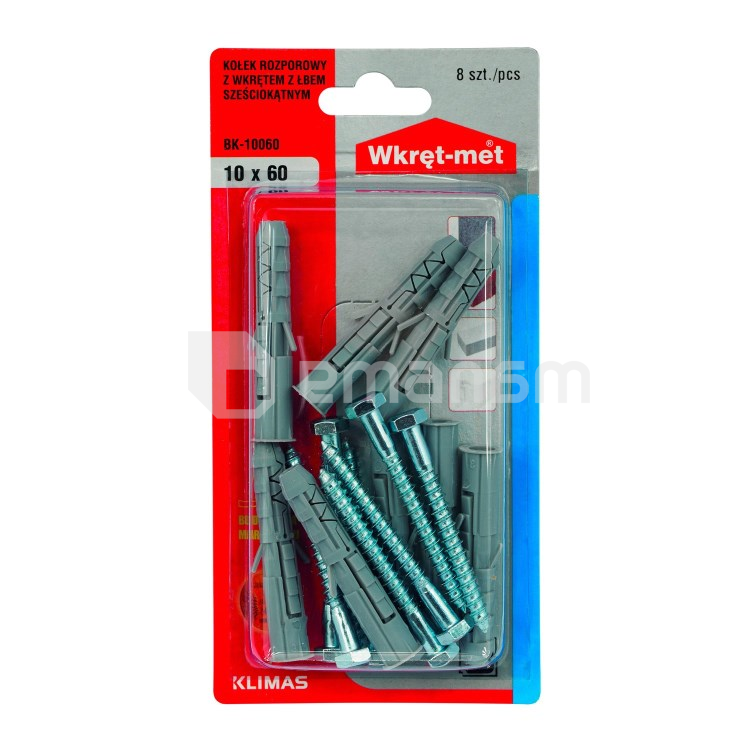 დიუბელი განბჯენი სჭვალით ექვსწახნაგა თავაკით Wkret-met BK-10060 10x60 მმ 8 ც