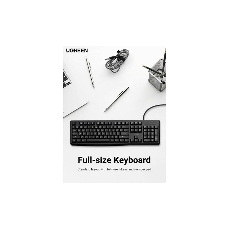 კლავიატურა და მაუსი UGREEN MK003 (15097) MU007 (90789) Wired Keyboard and Mouse Combo, Georgian QWERTY, USB, 1.5m, Black