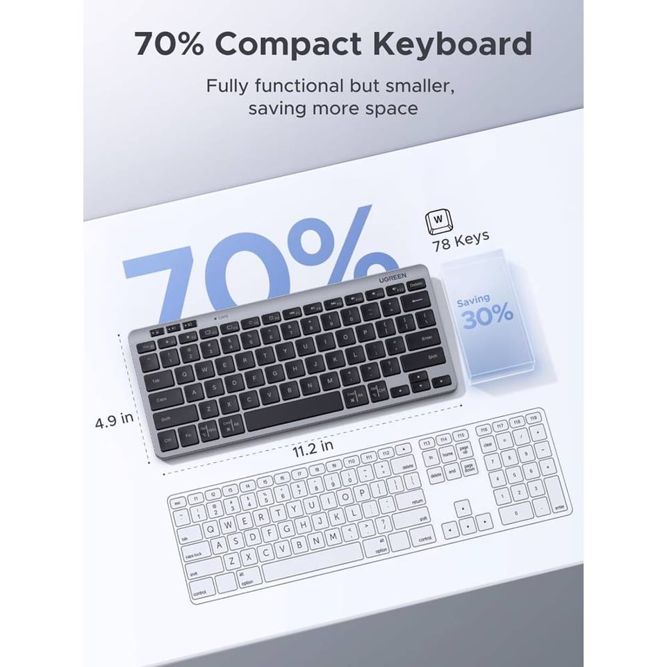 კლავიატურა UGREEN K551 (75049) Multi-mode, Wireless, Bluetooth, USB, Keyboard, Silver/Black